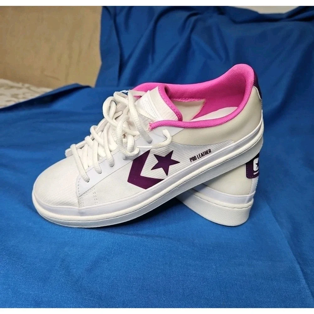 Converse Pro Leather Ox Sneakers White Purple Pink Unisex Men 7 Women 8.5 NEW - Picture 3 of 11